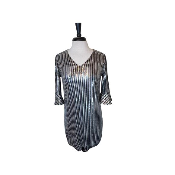 CECE All-Over Multicolor Black Gold Silver Sequin Mini Sheath Dress Women’s M - Picture 1 of 9